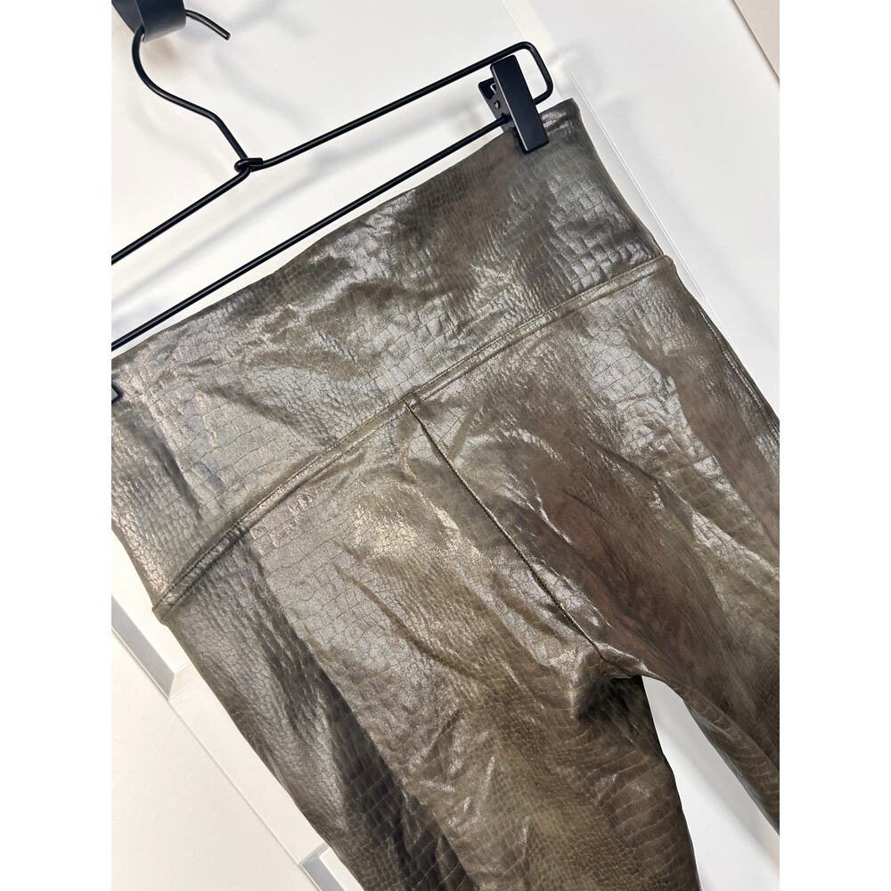 Spanx Women's Faux Leather Croc Shine Leggings Stretch Darkened Olive Size Large - Picture 8 of 16